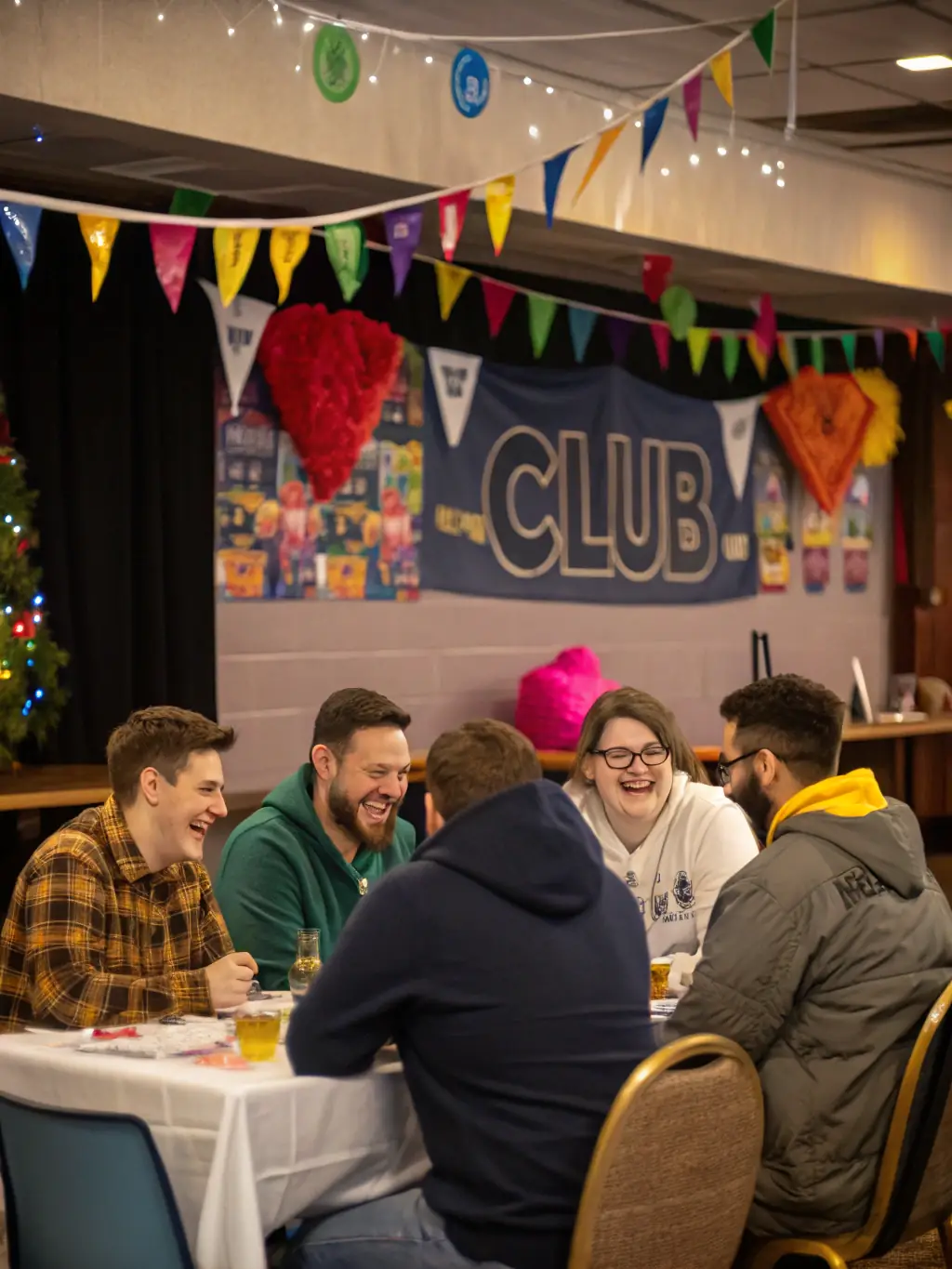 A group photo of club members at a social event, emphasizing the community aspect of the organization.
