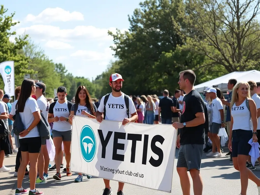 A vibrant image of YETI'S members participating in a community event, highlighting the club's commitment to social engagement.