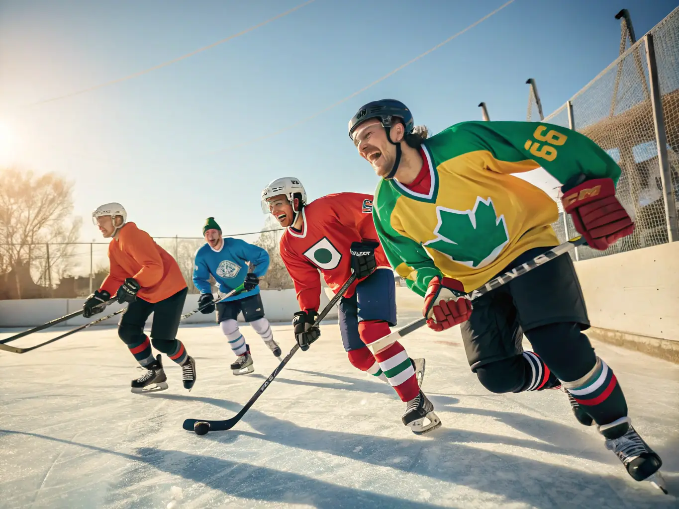 A vibrant image showing YETI'S GRENOBLE ROLLER HOCKEY members participating in a local community event, interacting with children and families, promoting roller hockey.